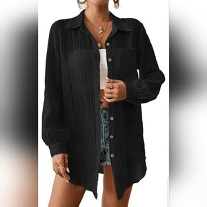 Bsubseach Button-Down Swimsuit Coverup & Oversized Blouse | Size L